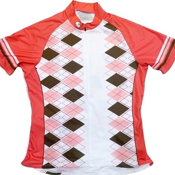 SUGOI White/ Red/Brown Argyle Cycling Jersey 1/2 Zip Top Sz M - Picture 1 of 10